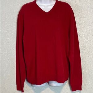 Club Room 100% Cashmere Red V-Neck Sweater Classic Knit